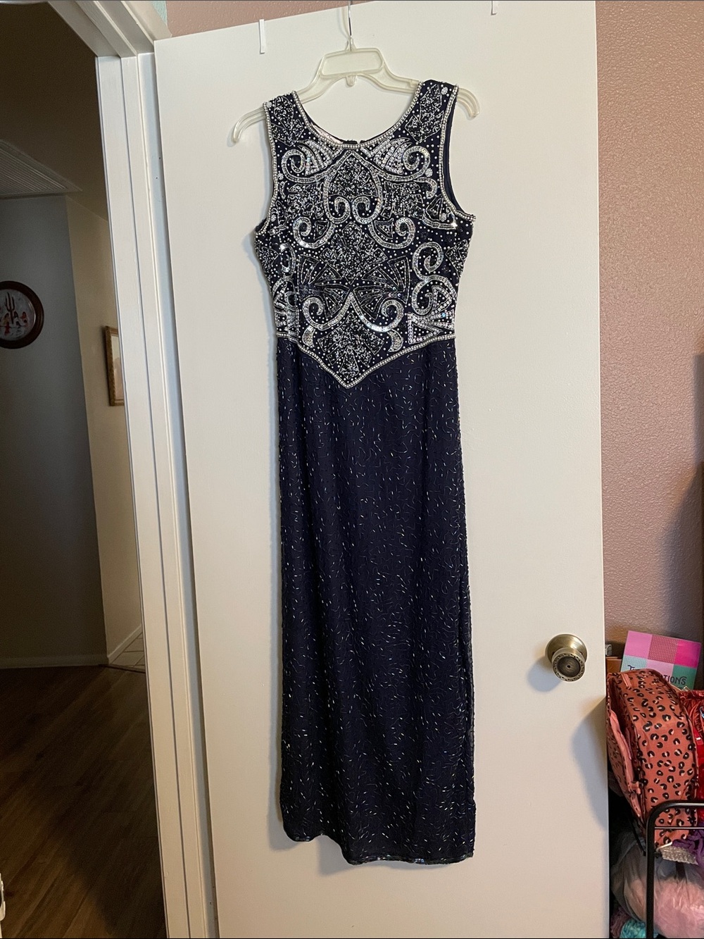 Laurence Kazar Silk Beaded Formal Blue Dress
